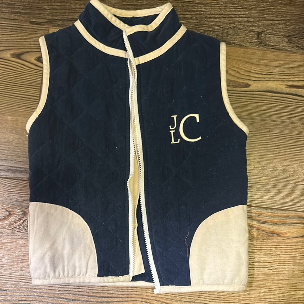 Navy and Cream Two-Tone Sleeveless Vest with High Collar